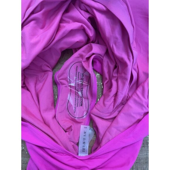 Tempt Me Hot Pink High Neck Plunge Keyhole Ruched One Piece Swimsuit Size XXL - Picture 6 of 6